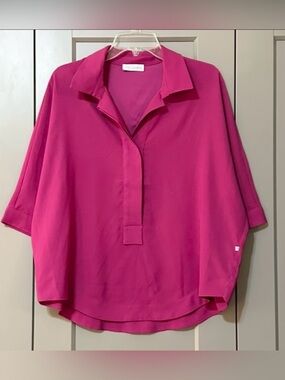 Perlavera Pino Brique Hidden Placket Three Quarter Sleeve Shirt Pink One Size